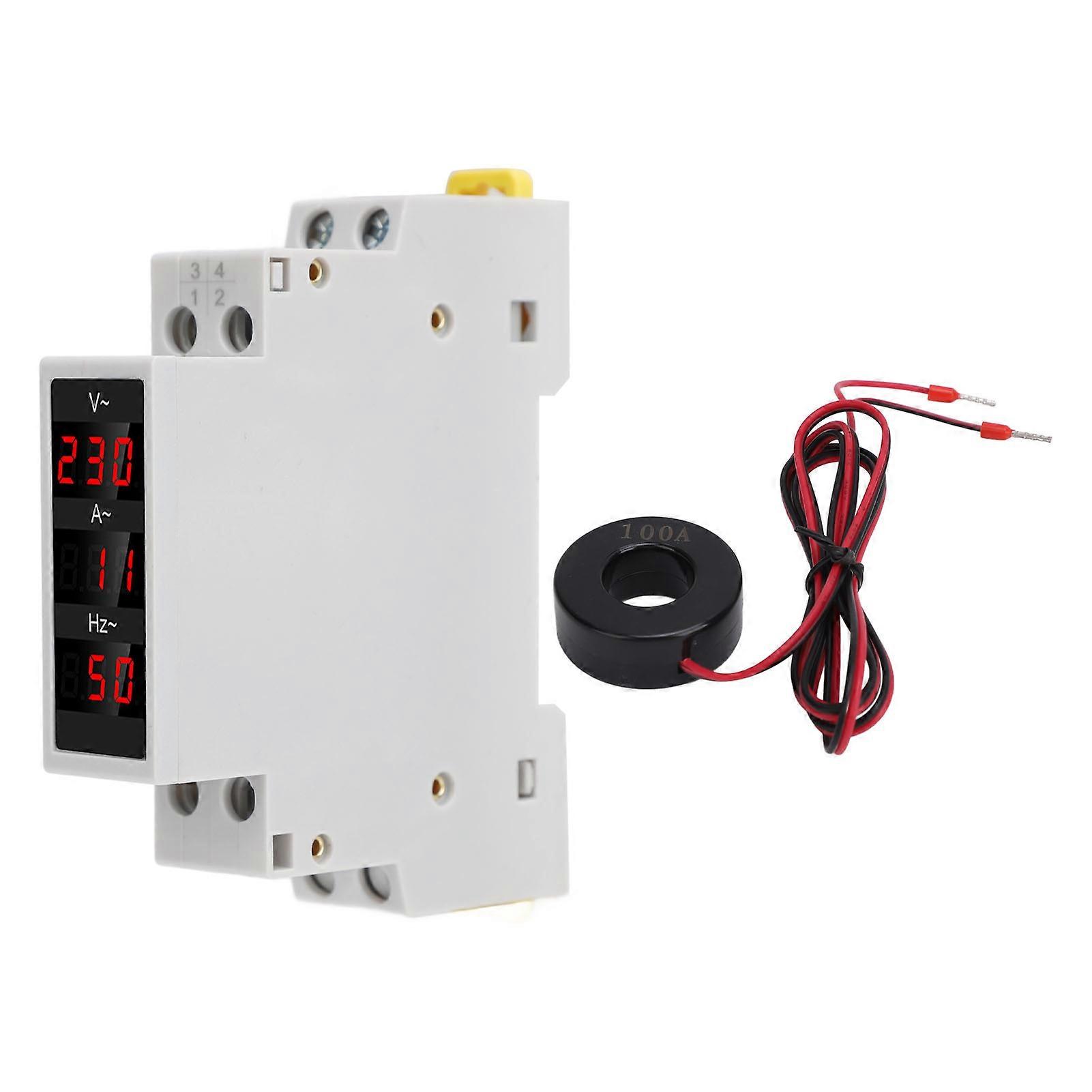 Digital Display Energy Meter Din Rail Mounted Volts Amps Hertz Multifunction Tester AC80‑500V 1‑100A 0‑99Hz