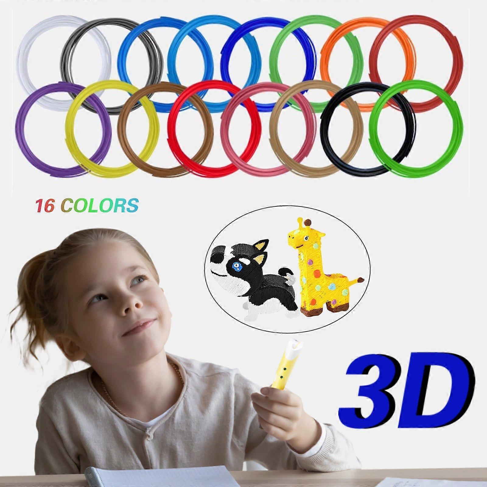 Uzone 3D Pen PLA Filament 1.75mm, 16 Colors (Each Color 5m) Random Stencil, 3D Pen Filament PLA, 3D Printing Line Pack, 3D Pen Filament for Kids