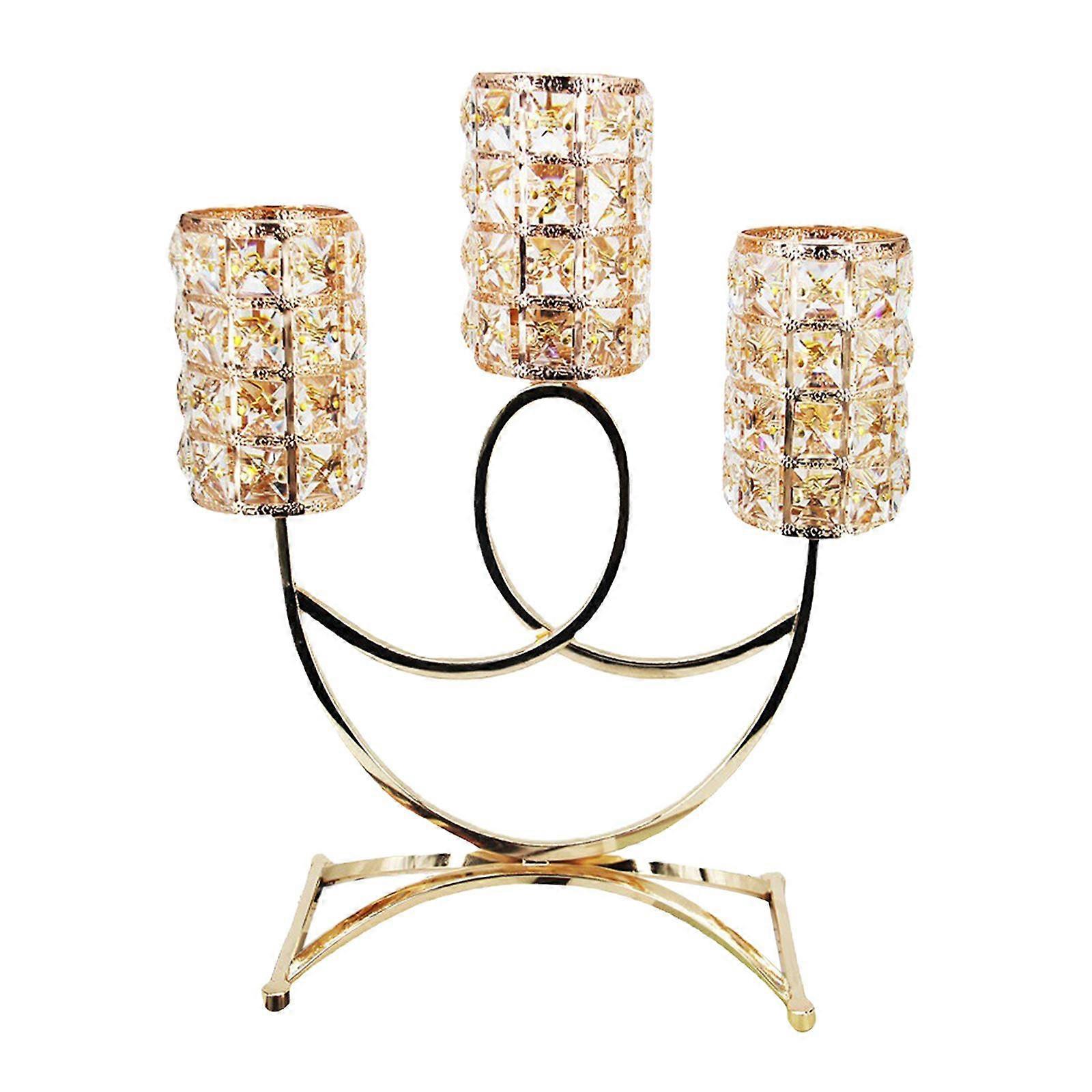 3 Decorative Golden Crystal Candle Holders Candlestick Tealight Stand
