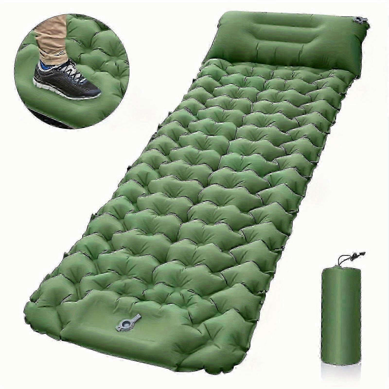 Portable sleeping pad, camping inflatable mattress with pillows(green) p