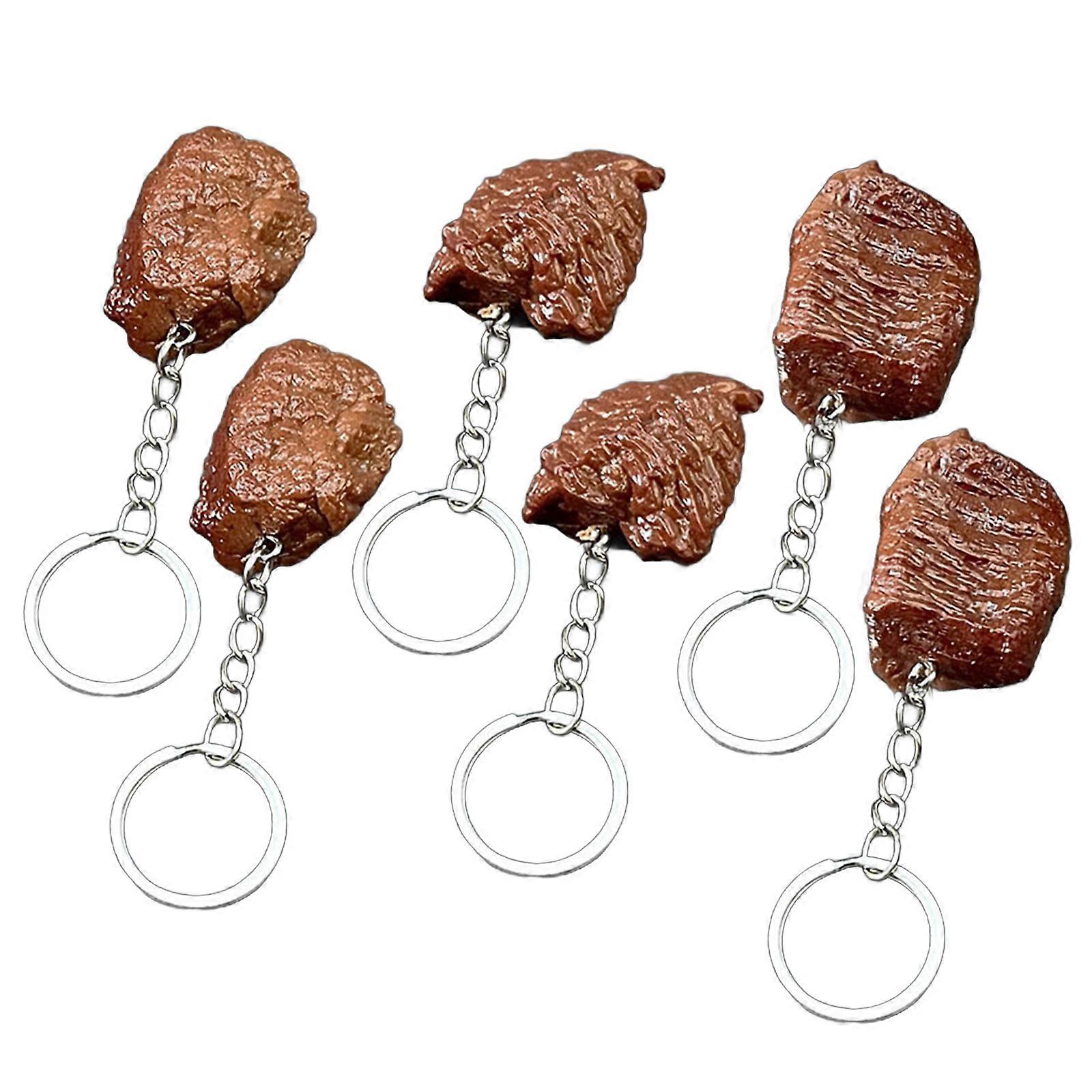 6Pcs Realistic Steak Keychain Artificial Steak Pendant Keychain Phone Charm For Bag Keyring Decoration Accessories
