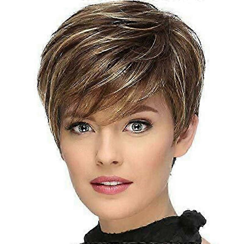 Femmes Garçon Coupé Perruque Courte Couche Pixie Cheveux Raides Couleurs Mixtes Perruques