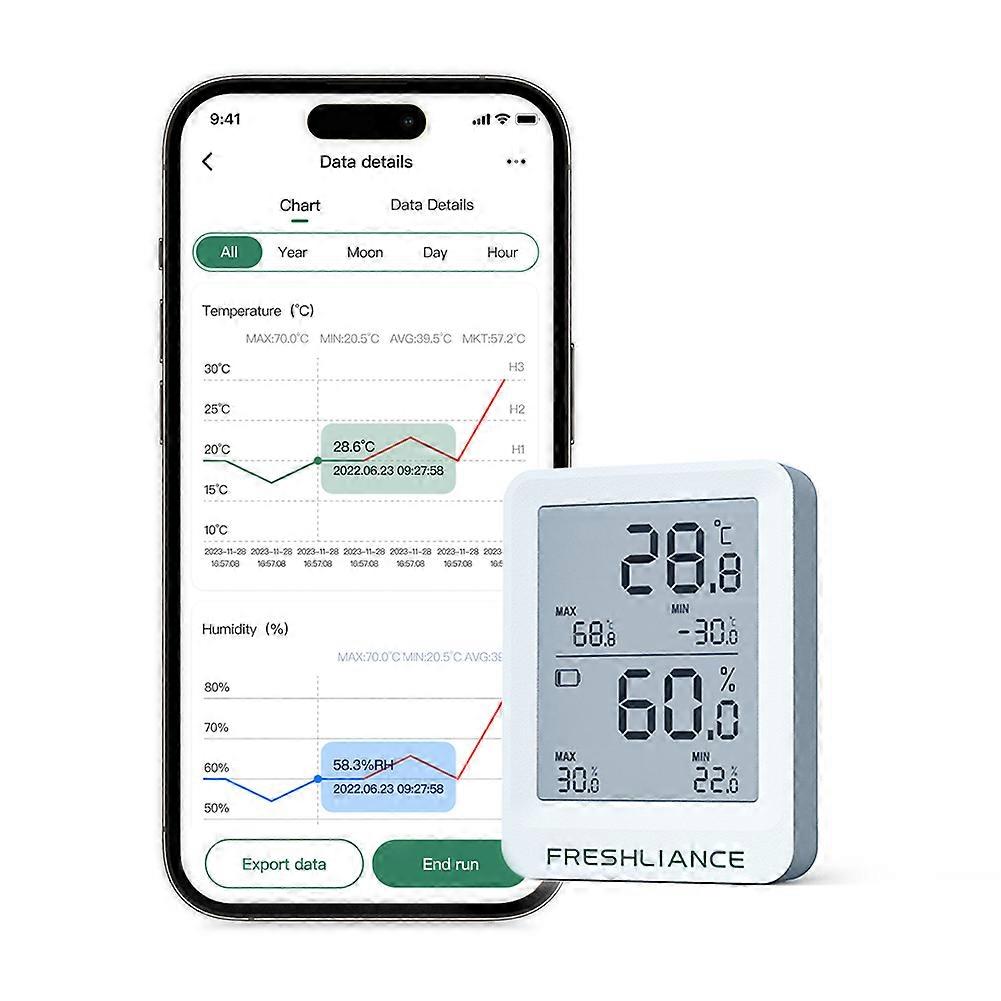 BT Temperature and Humidity Recorder Fruit Cold Storage Coldchain Transportation Temperature Logger Mobilephone APP Control Large Capacity Data Stora