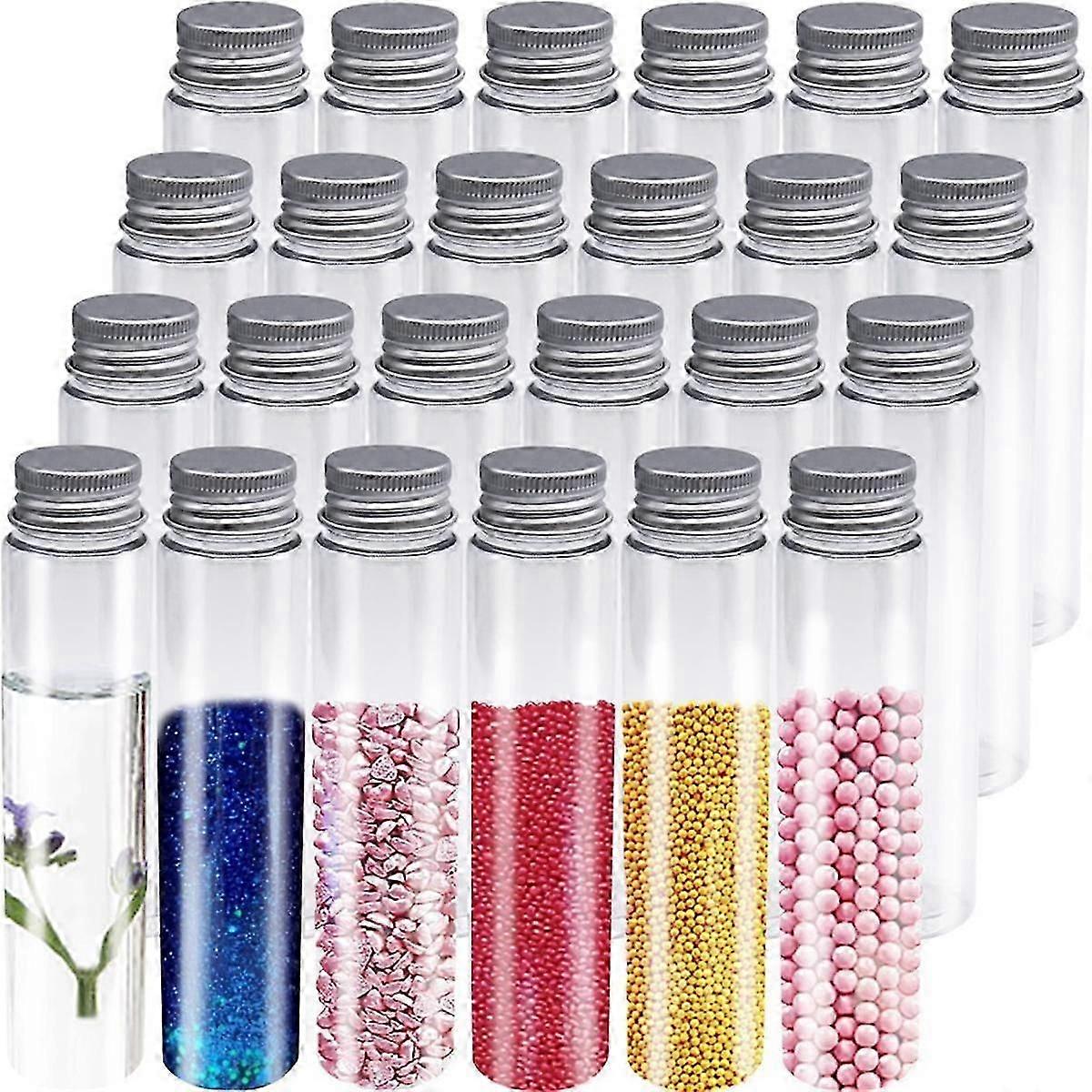 24 Pcs 110ml Provette di prova, Provette di plastica trasparente con tappi, Contenitori di sale da bagno a fondo piatto per C