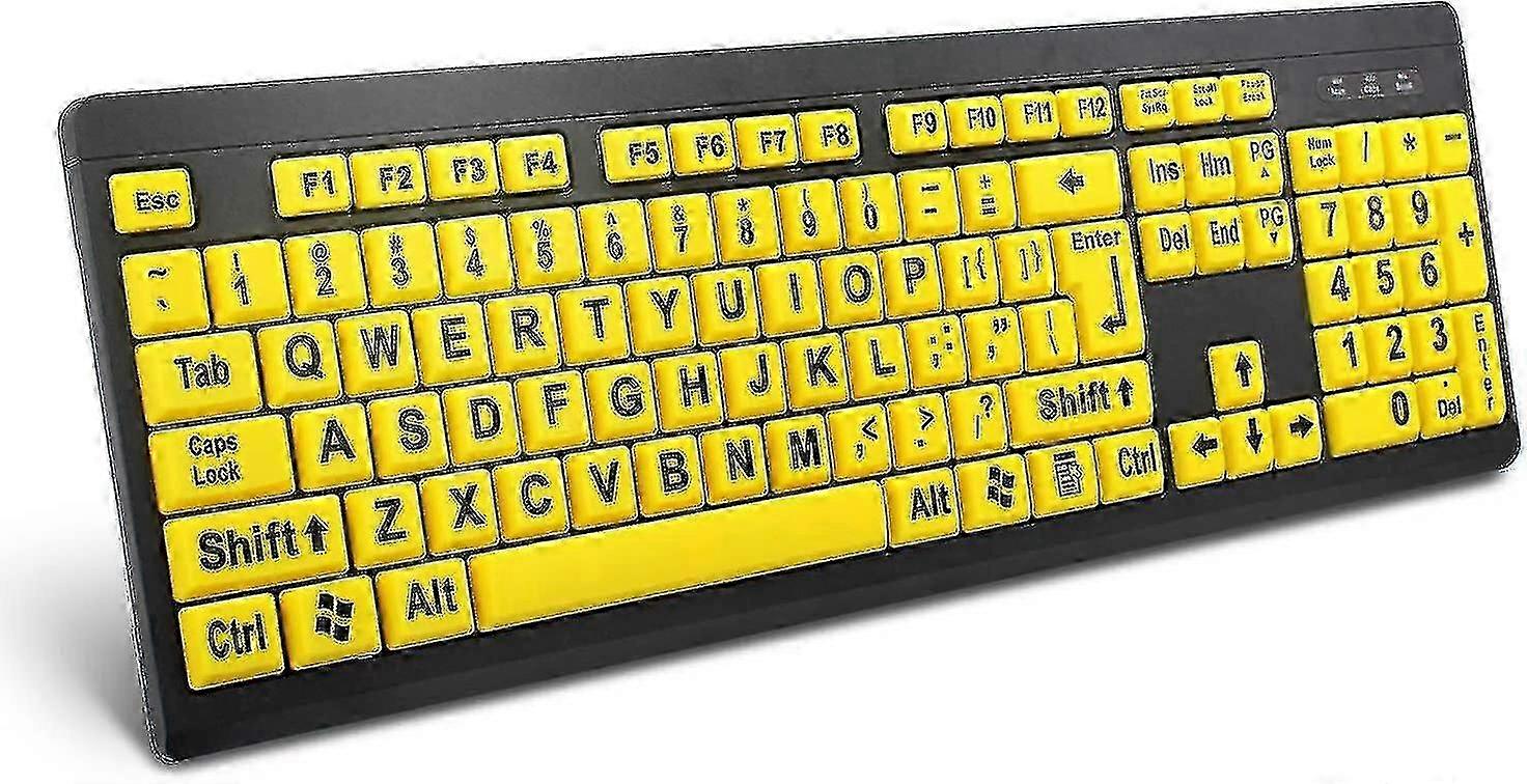 Large Print Computer Keyboard for the Visually Impaired - High Contrast Design with Oversized Letters (Yellow and Black)