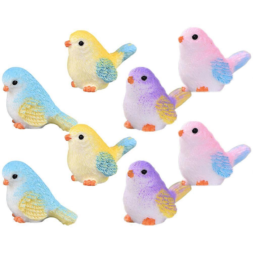 Assorted Color Miniature Bird Figures Resin Figures for Home Decoration 8Pcs