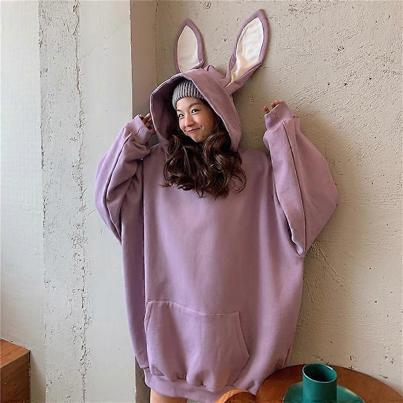 Women Warm Soft Hoodies Student Long-sleeved Rabbit Ears Pullover Casual Versatile Retro Simple Literary Sweater Tops