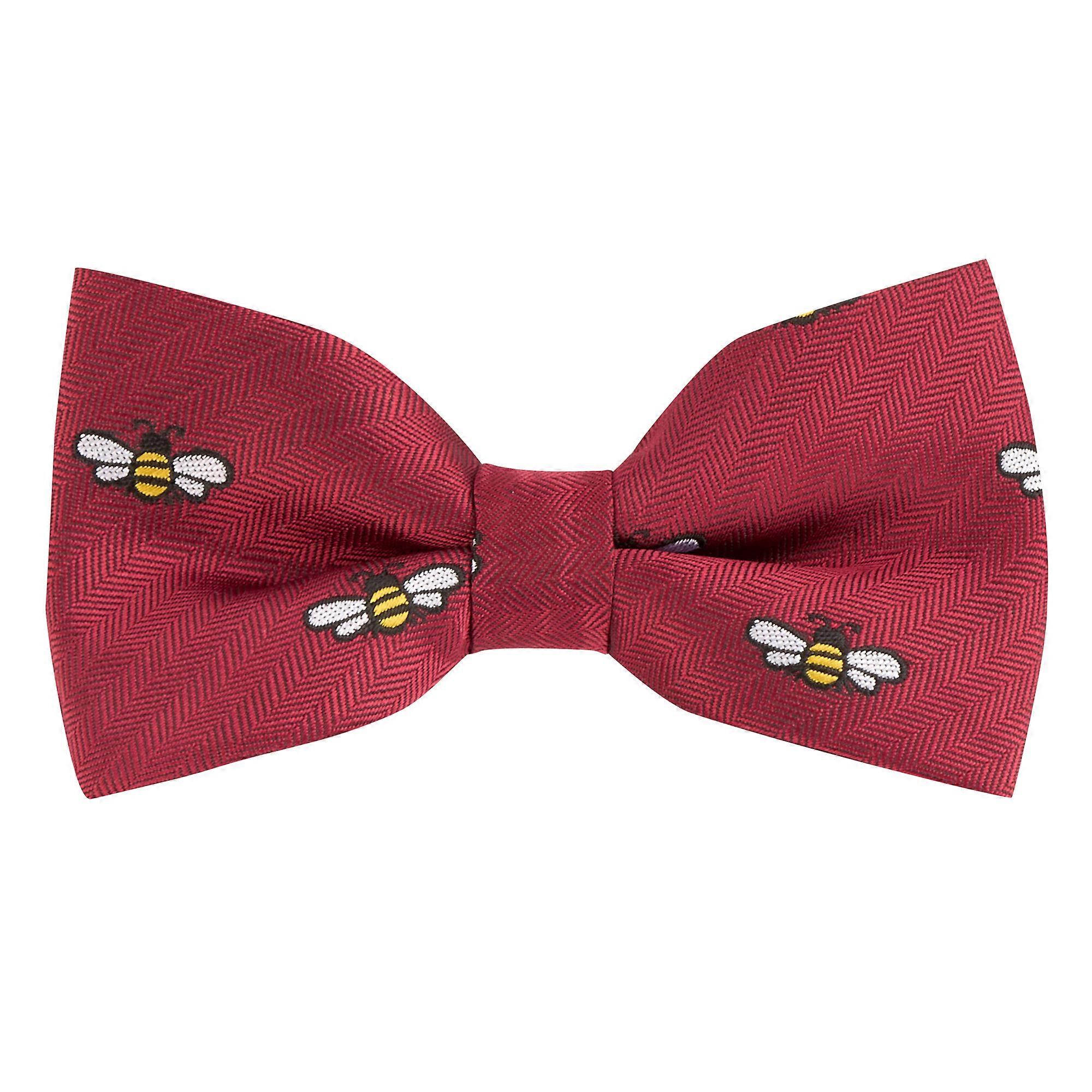 Burgundy Red Bee Herringbone Bow Tie