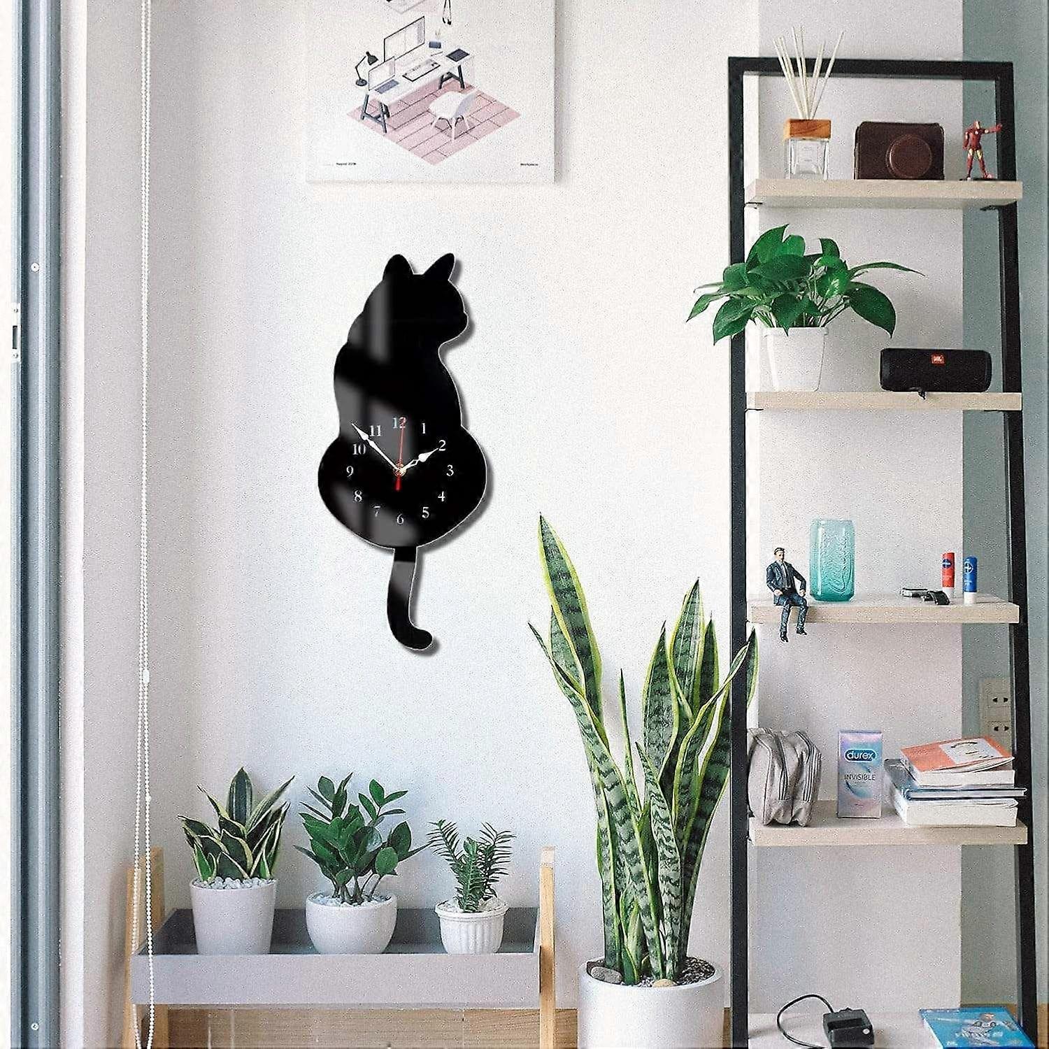 Cat Clock With Removable Tail, Rocking Cat, Whimsical Fun Wall Clock