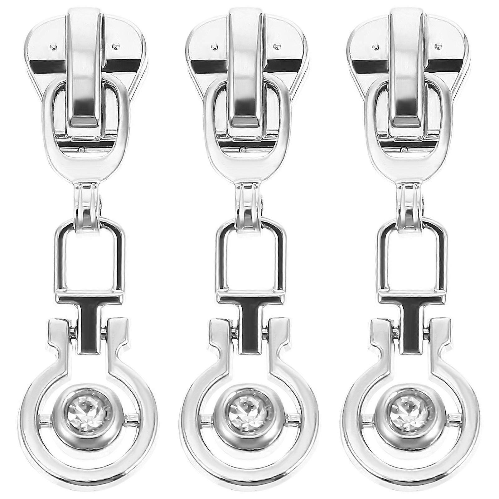 Zipper Pull Tabs Metal Durable Rectangular DIY Projects Household Use Silver 5X1.2X0.9cm 3Pcs