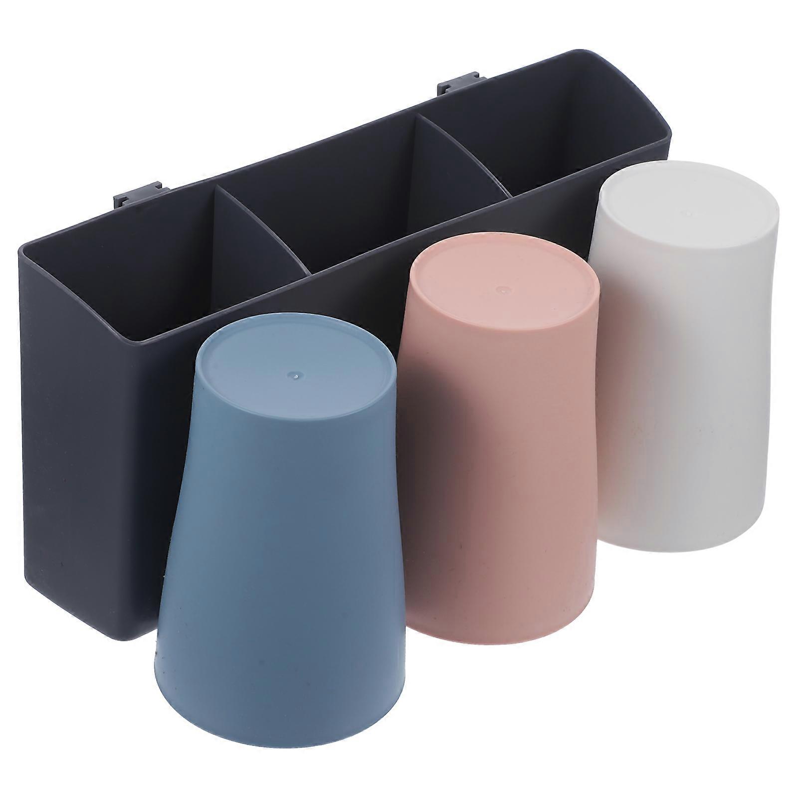 Toothbrush Toothpaste Mounted Bathroom Organizer Blue White Pink PP Material 1Set