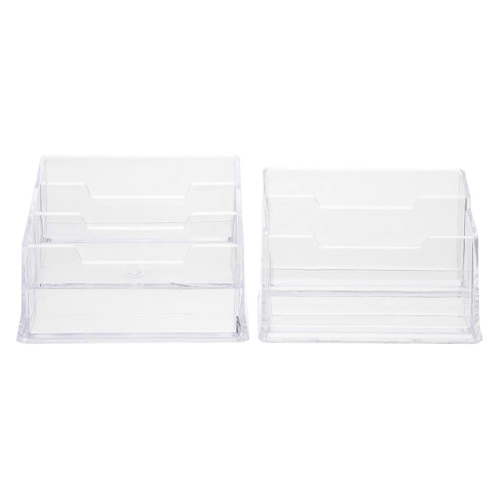 Desktop Business Card Stand 2Pcs White Acrylic with Non-Slip Base for Storage