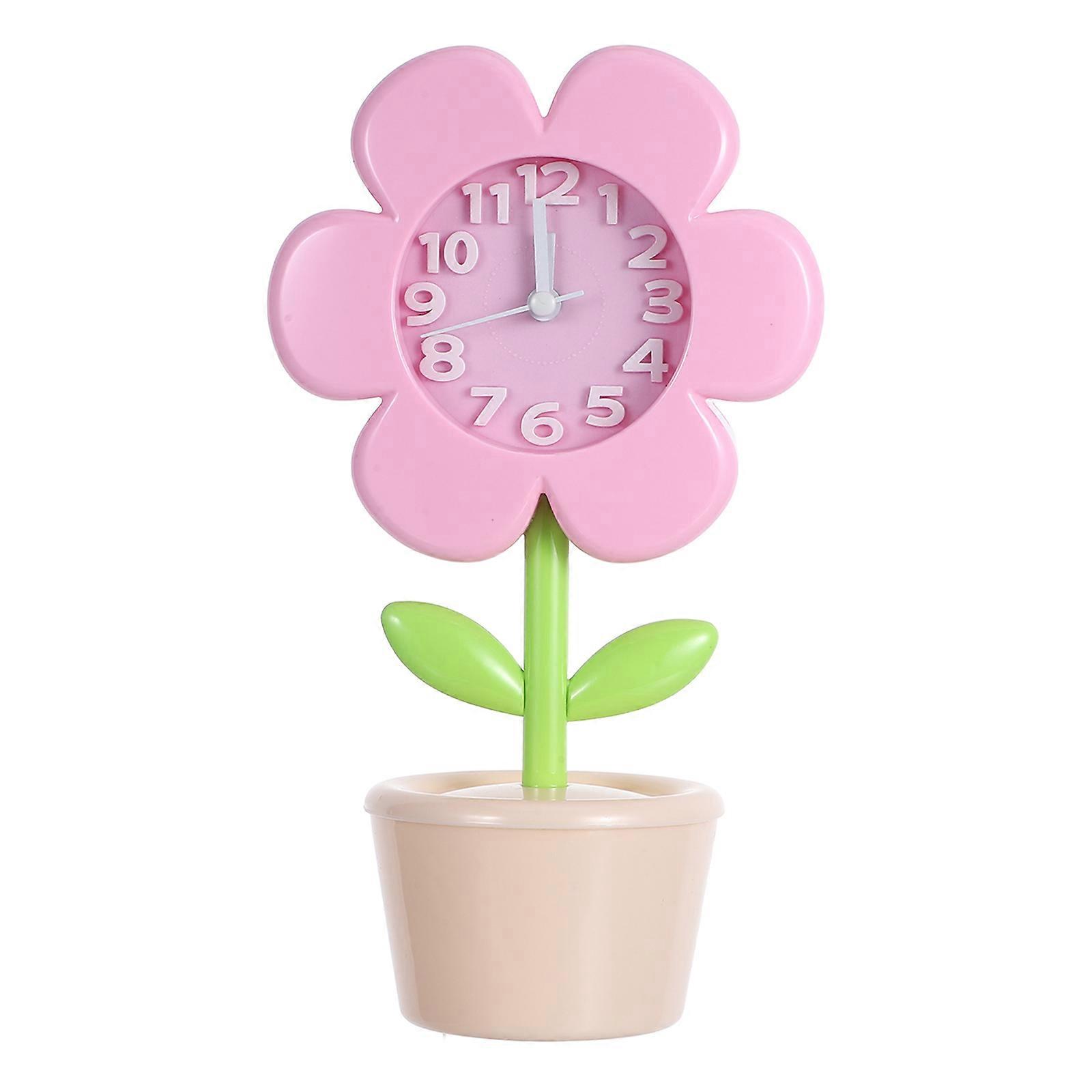 Desk Clock Cute Pink Plastic Flower Shape DIY Bedside Clock for Students 1Pcs