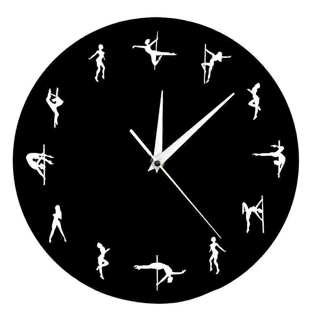 1pc Pole Dancing Figure Clock Sexy Printing Clock Wall Hanging Clock Time Display Device Background Clock without Battery Black