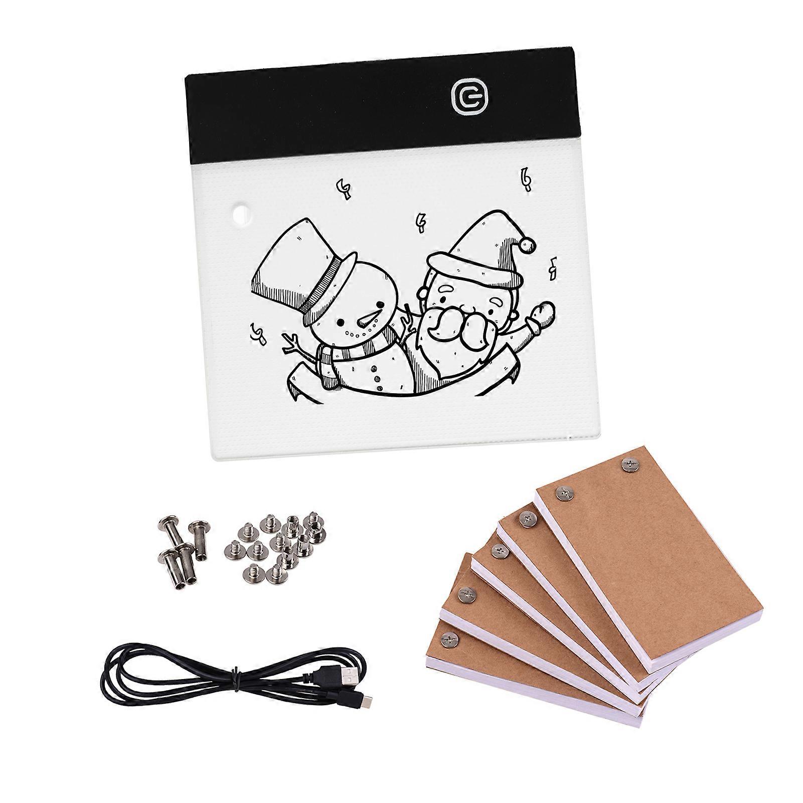 Flip Book Kit with Mini LED Light Pad Hole Design 3 Level Brightness 300 Sheets Animation Paper Flipbook Binding Screws for Drawing Tracing Sketching