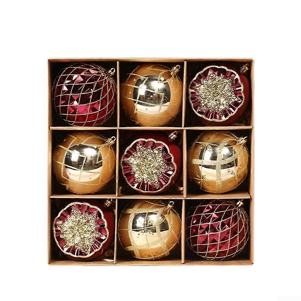Unique Christmas Ball Ornament Collection for Stunning Christmas Tree Displays and Decorations, Red Gold Color, 9 Pieces