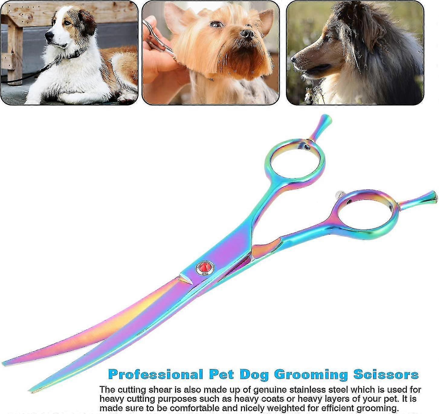 Dog Grooming Scissors - 7" Scissors: Rounding, Cutting & Thinning - Combs - Professional Color Curved Scissors