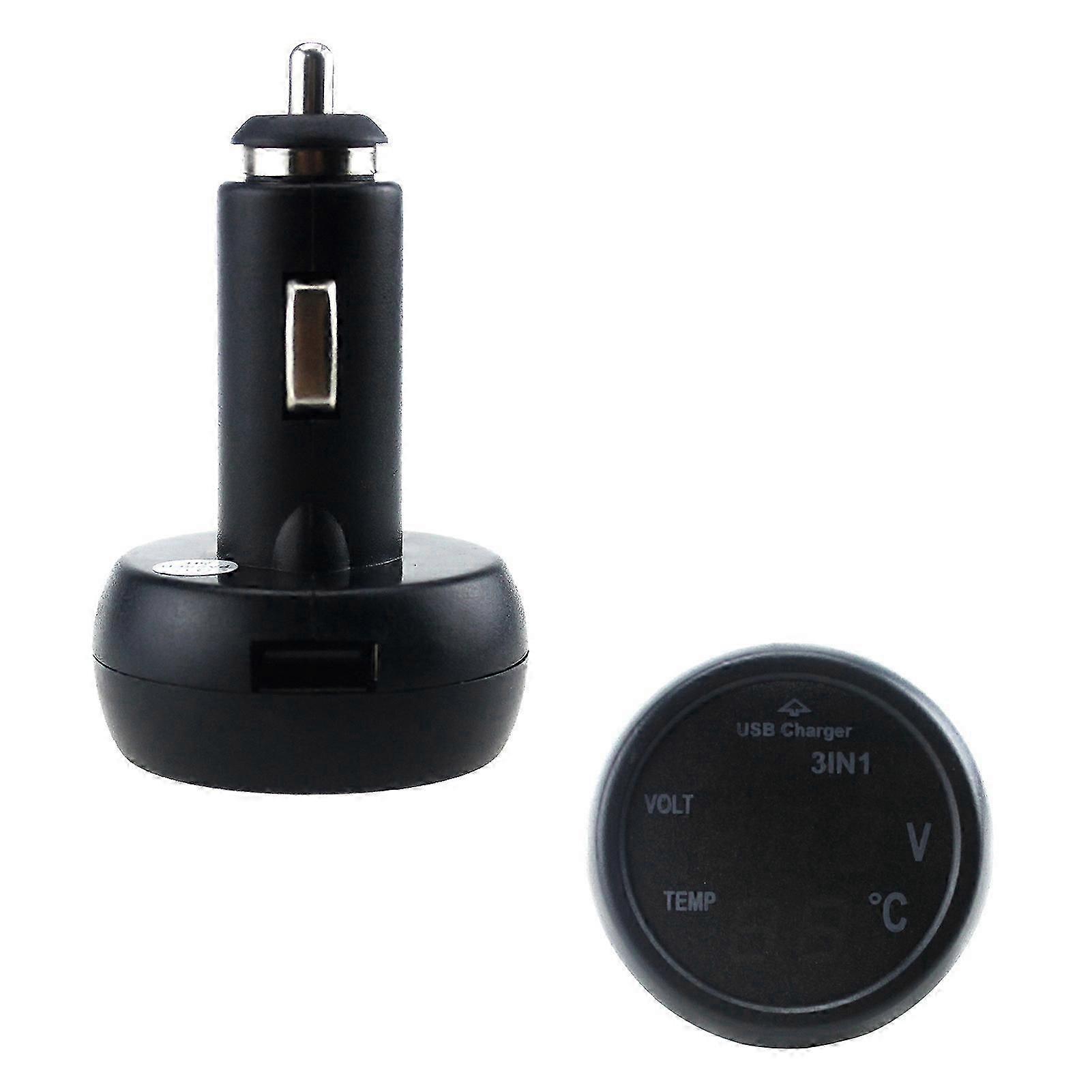 2-in-1 Digital Car & Motorcycle Battery Voltmeter & Temperature Monitor with USB Charger
