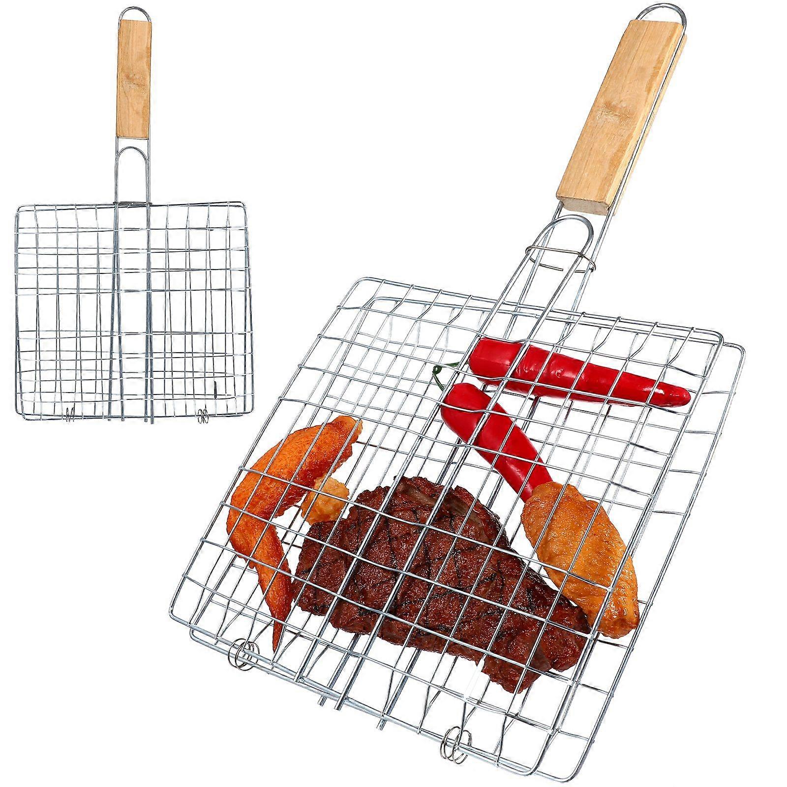 2pcs Outdoor Grilled Fish Clip BBQ Fish Meat Net Barbecue Grill Mesh Wire Clamp
