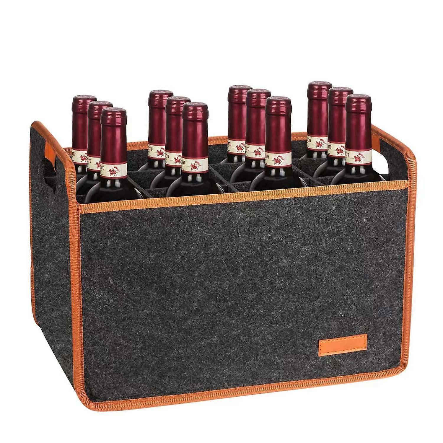 Bottle Carrier with 12 Compartments, Felt Wine Bag, Beer Carry Bag, Multi-Functional Drink Basket for Camping and Picnics