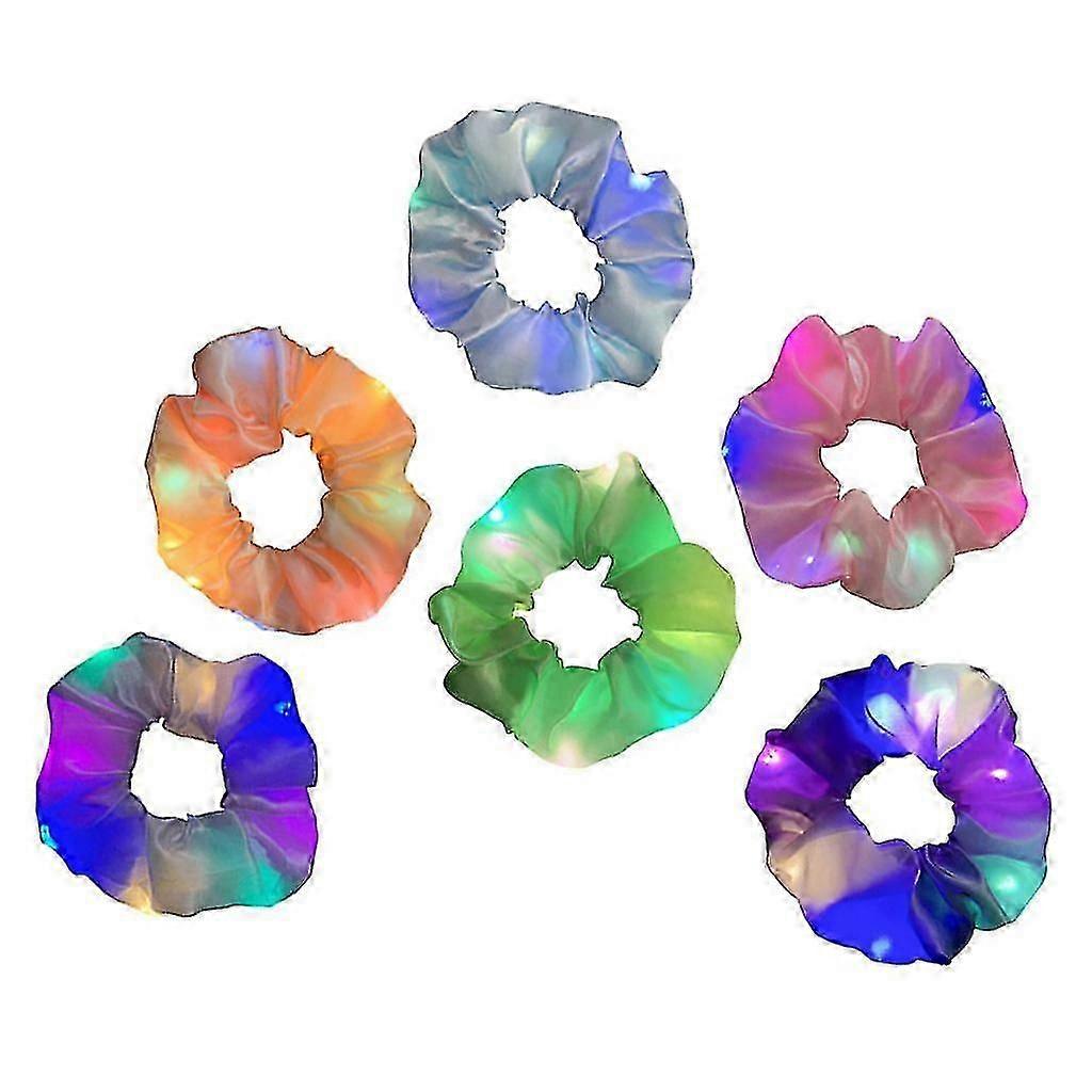 6PCS أدى ضوء الشعر Scrunchies الملونة مضيئة الساتان حريري الشعر التعادل الفرقة مرنة ذيل الحصان حامل الحزب يخدم
