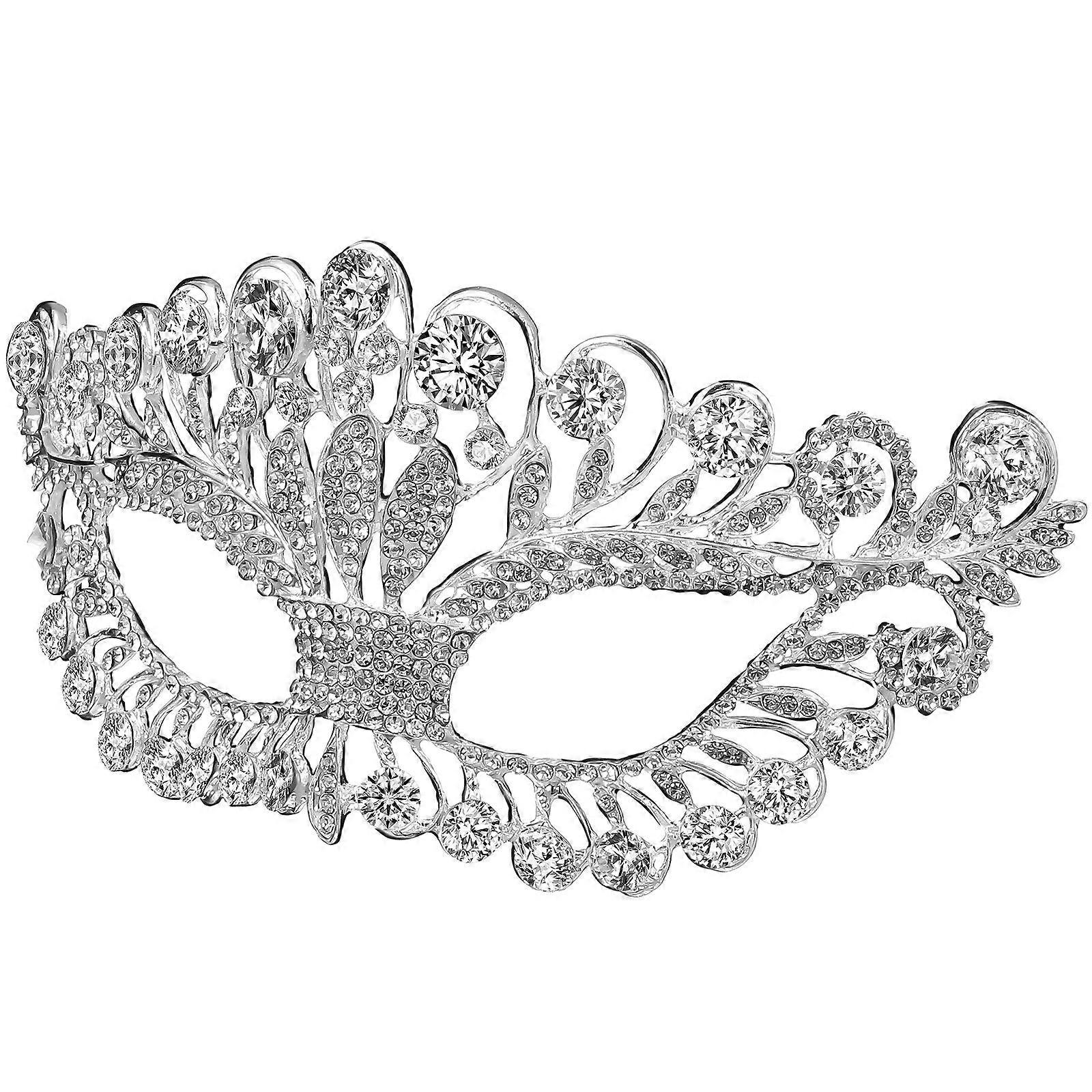 Rhinestone Masquerade Mask Silver Sparkling Electroplated for Easter Party
