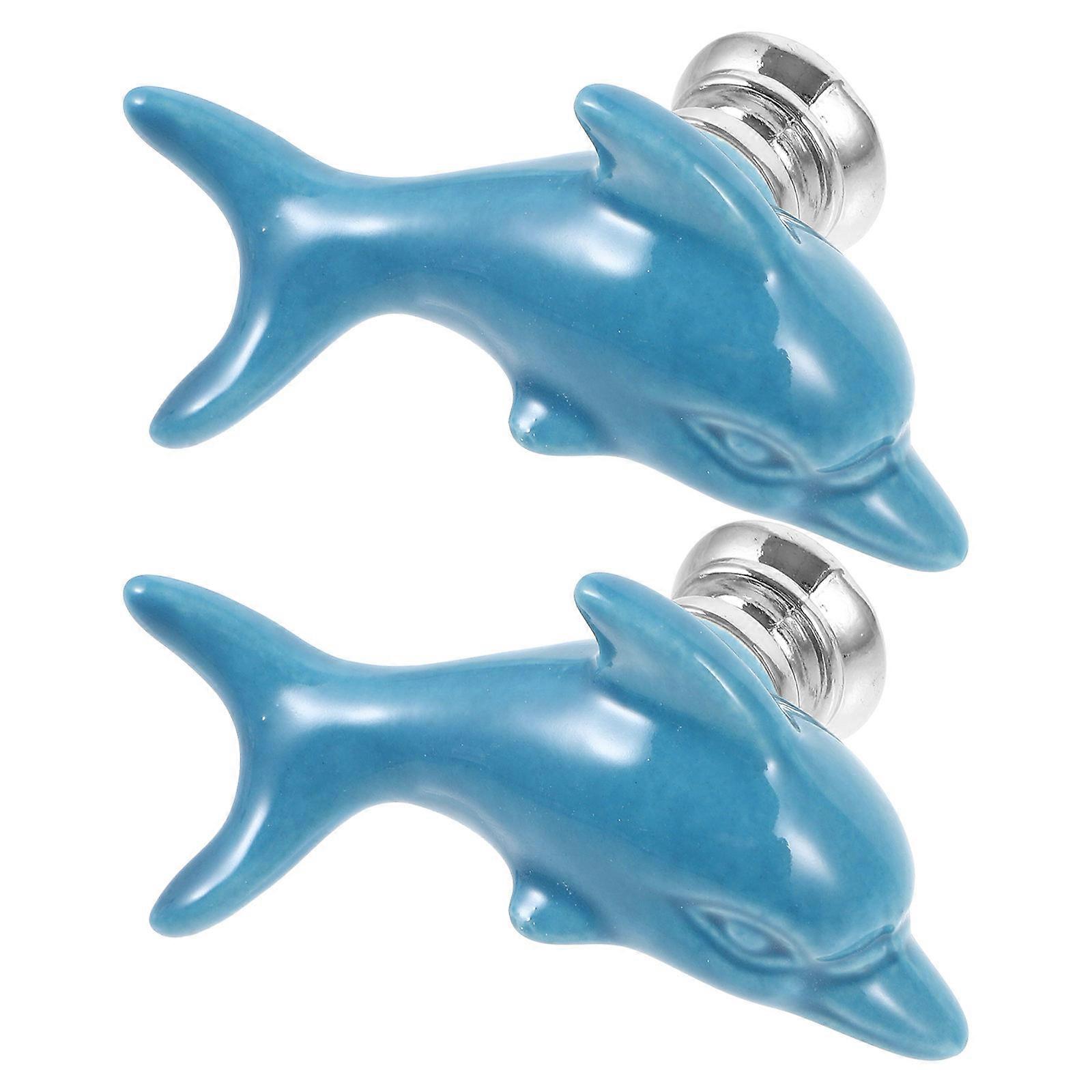 Ceramic Knobs For Dresser Dolphin Shape Cabinet Pulls Home Decoration Sky-Blue 2Pcs