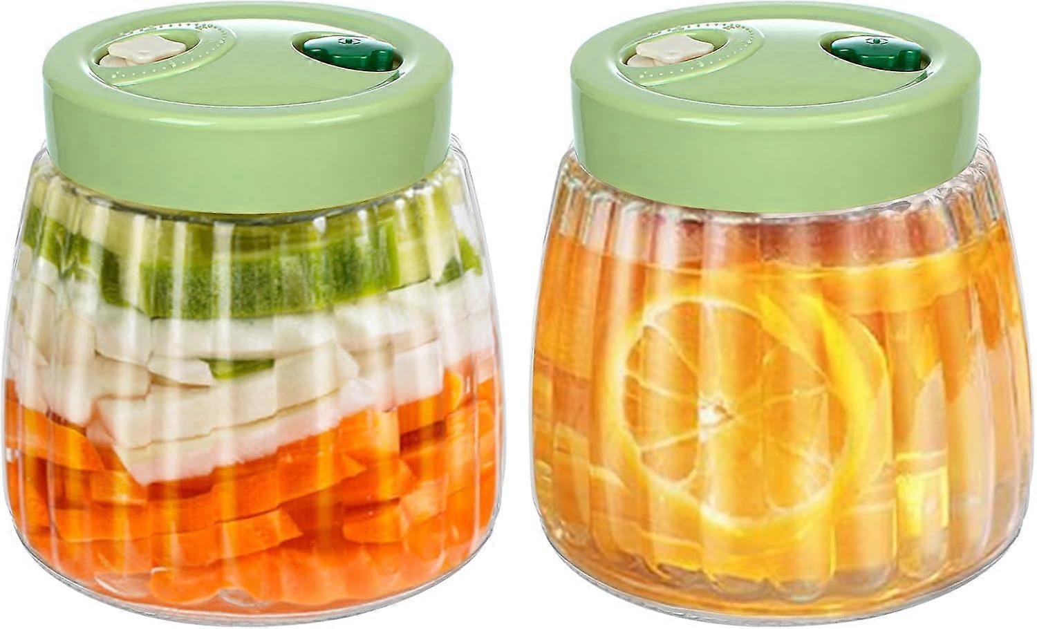 AURA Fermentation Jars 2 Pack 1L Kimchi Container,Fermenting Jar with 2 Air Release Vent, Perfect for Fermentation Kimchi,with Lids