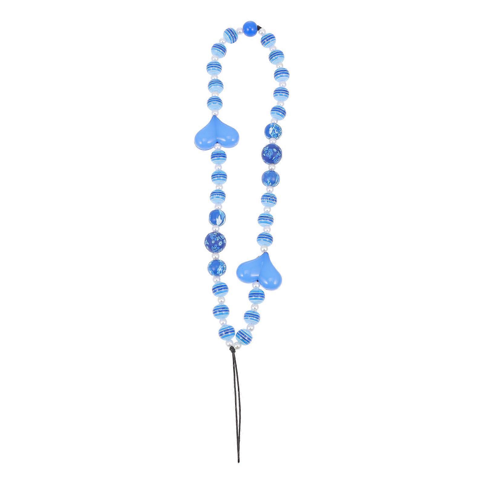 Blue Acrylic Phone Lanyard with Beads and Heart Adornments for Decor 1Pc