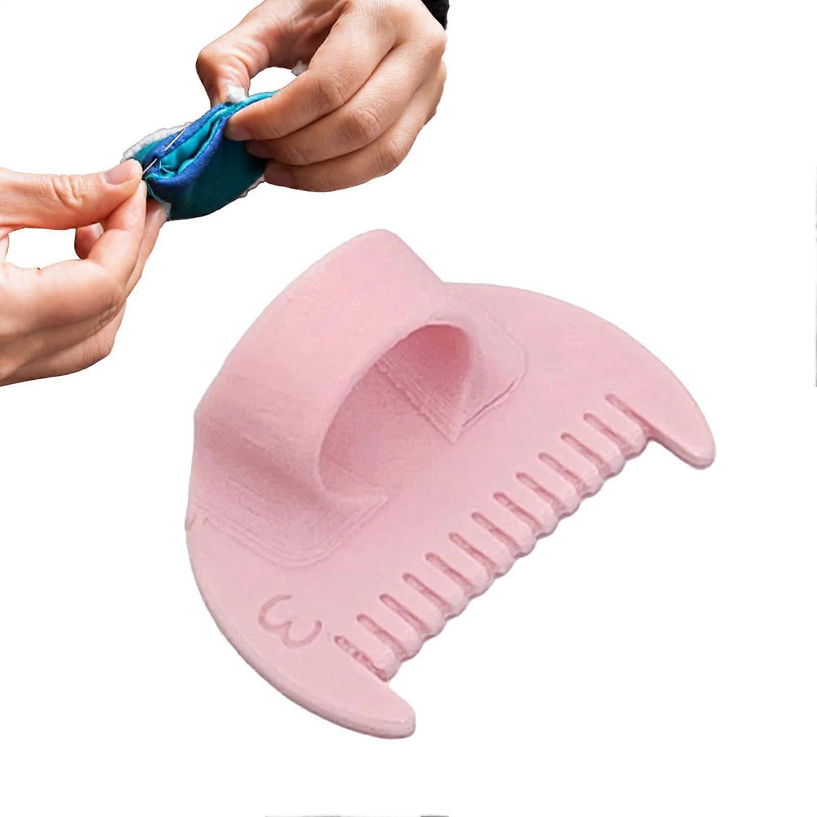 Finger Template Hand Sewing Tool - Handheld Measuring Gauge, Needlework Thumb Protector for Fabric Stitching and Quilting - Pink