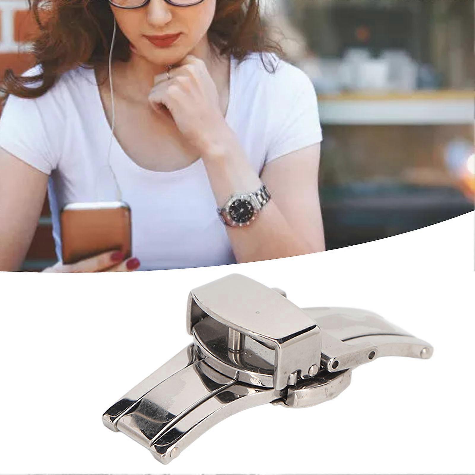Silver Stainless Steel Watch Deployment Clasp High Finished Ergonomic Watch Buckle Replacement for Watchmaker 14
