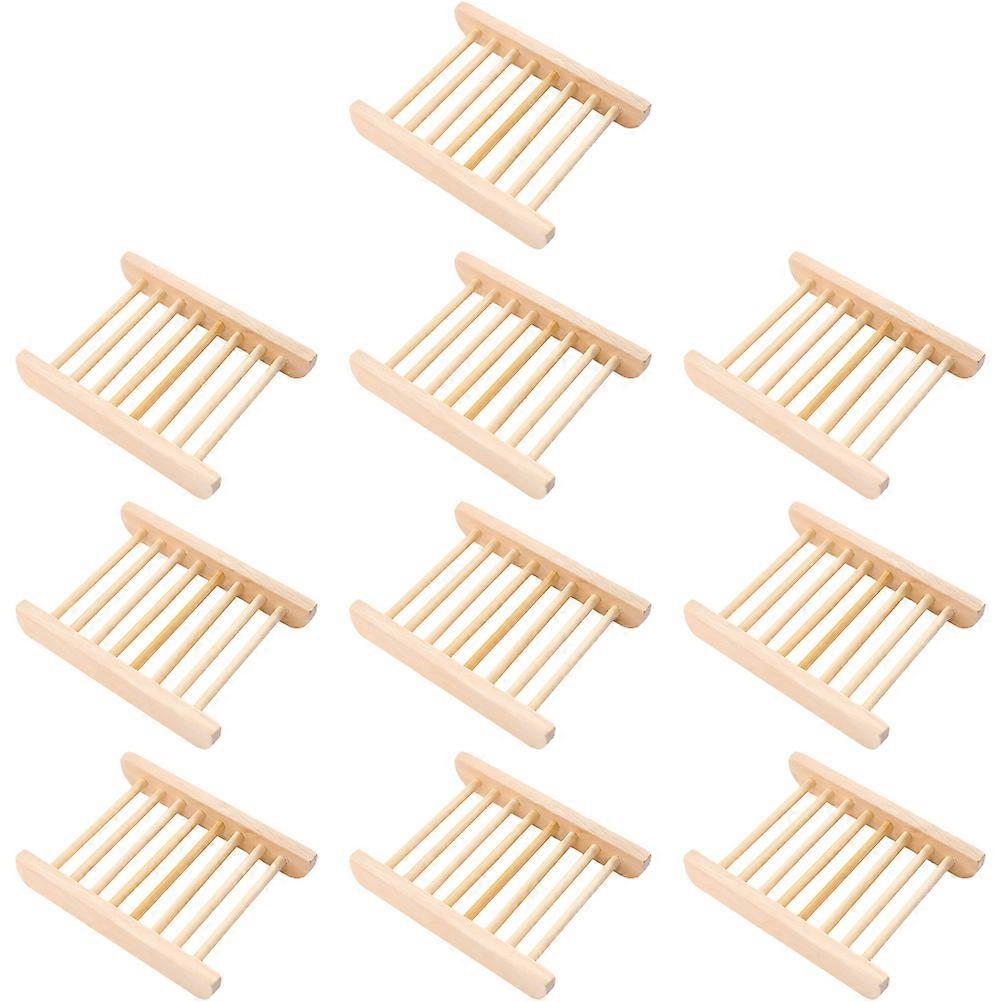 Wooden Soap Tray Draining Rack Rectangular Beige 11.50X8.00X1.80CM 10Pcs