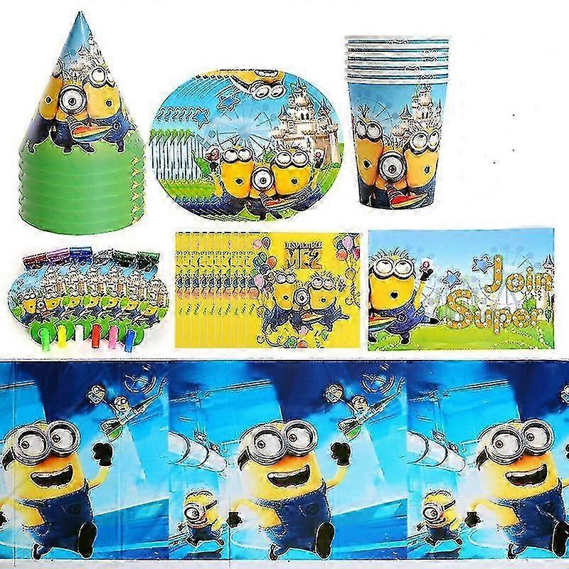 Cartoon Minions Party Tableware Set with Cups Plates Tablecloth Decorations