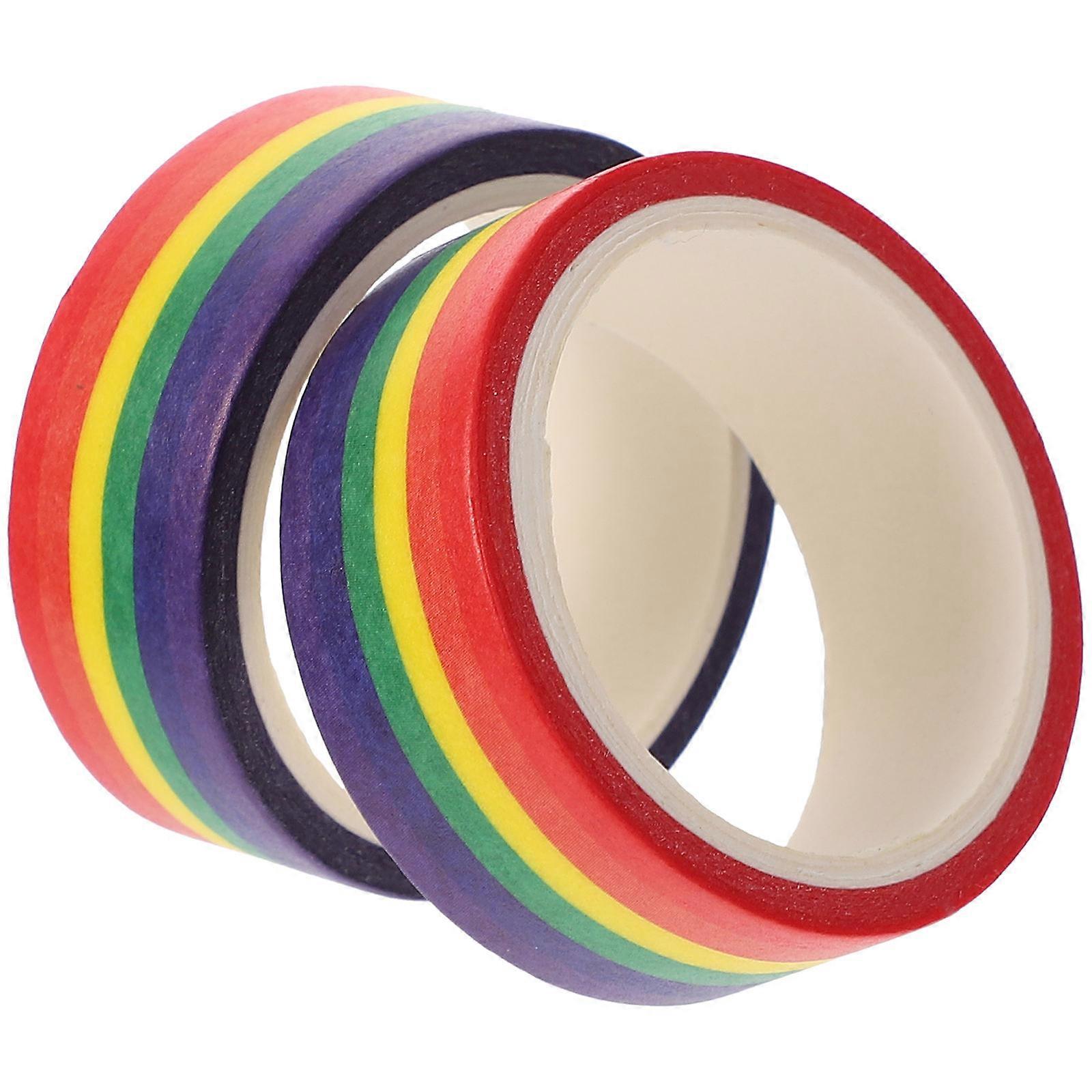 Rainbow Stripe Washi Tape Set   Tearable Masking Tape for Art, Craft, Scrapbooking, Journaling and Office Use