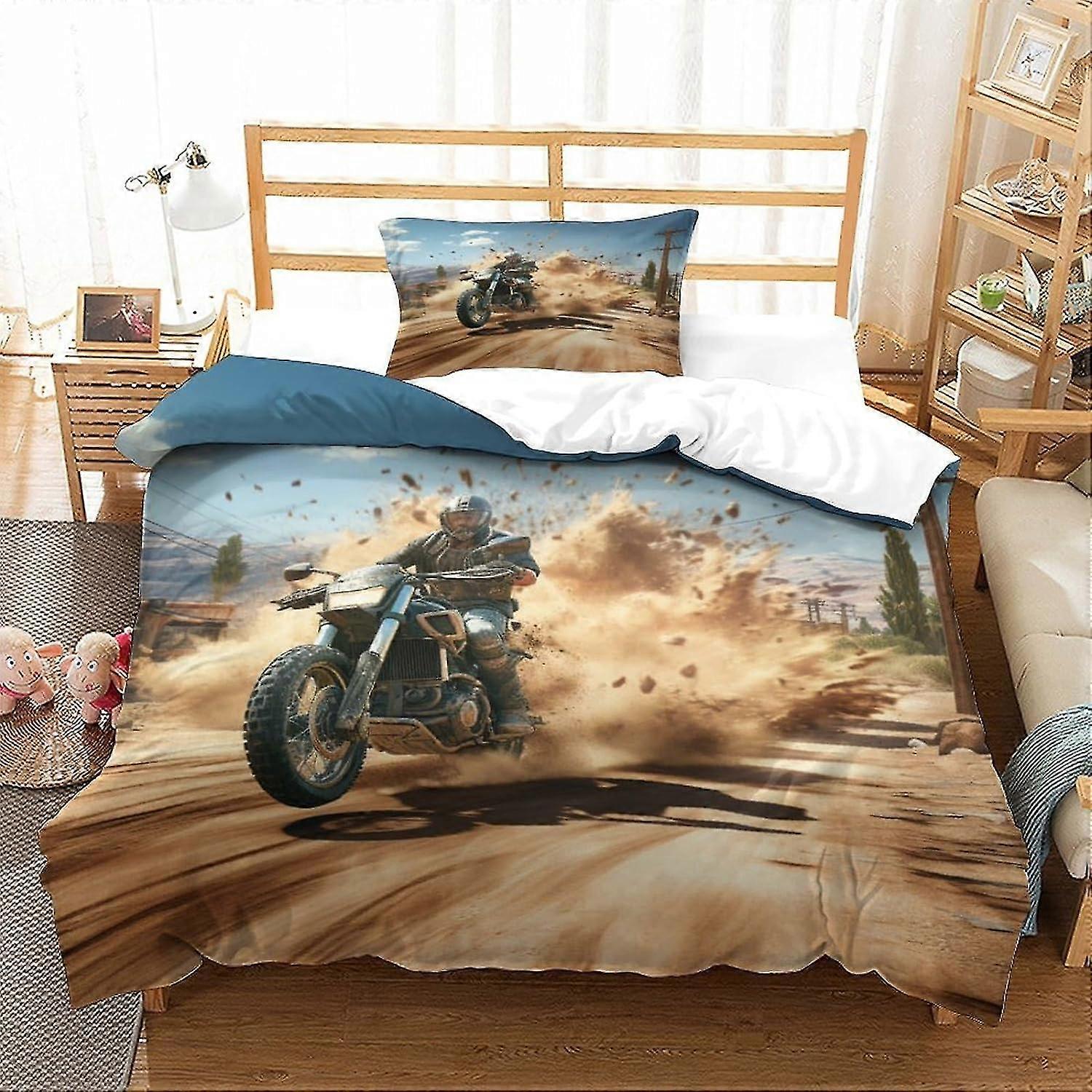 2 Pieces Motorcycle Bedding Set with Pillowcases Exploding Duvet Cover with Zipper Closure Soft Microfiber Quilt Cover Double Size Single