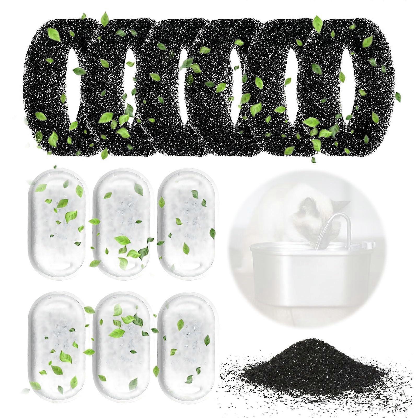 Cat Water Fountain Filters 12 Pack, 6 Activated Carbon & 6 Foam Sponge Replacement Filters for Pet Water Dispenser