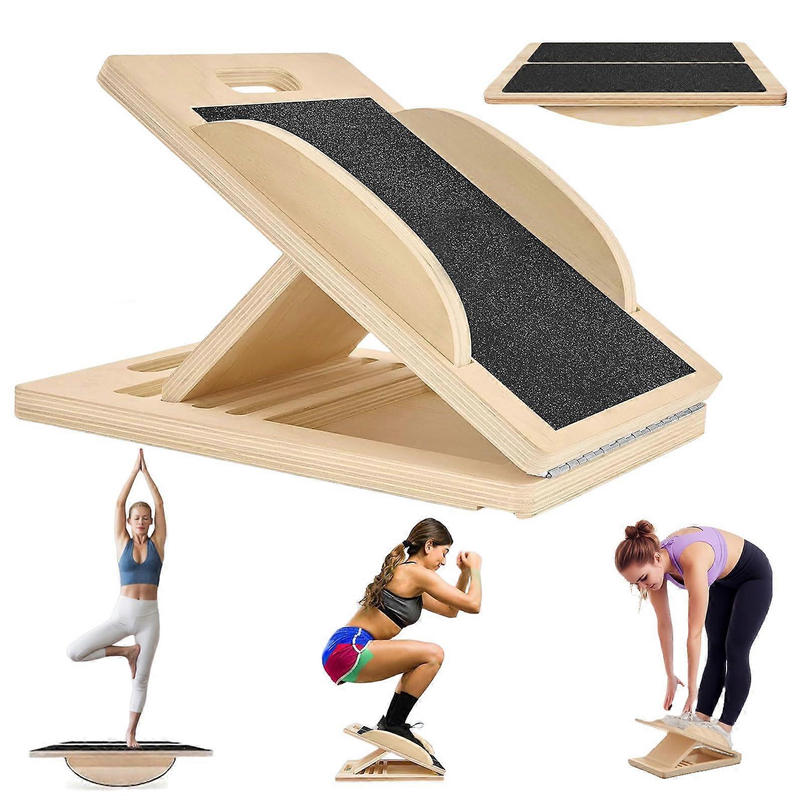 3-In-1 Wooden Balance Board With Slanted Board, Adjustable Incline, Calf Stretcher, Non-Slip, Portable For Adults
