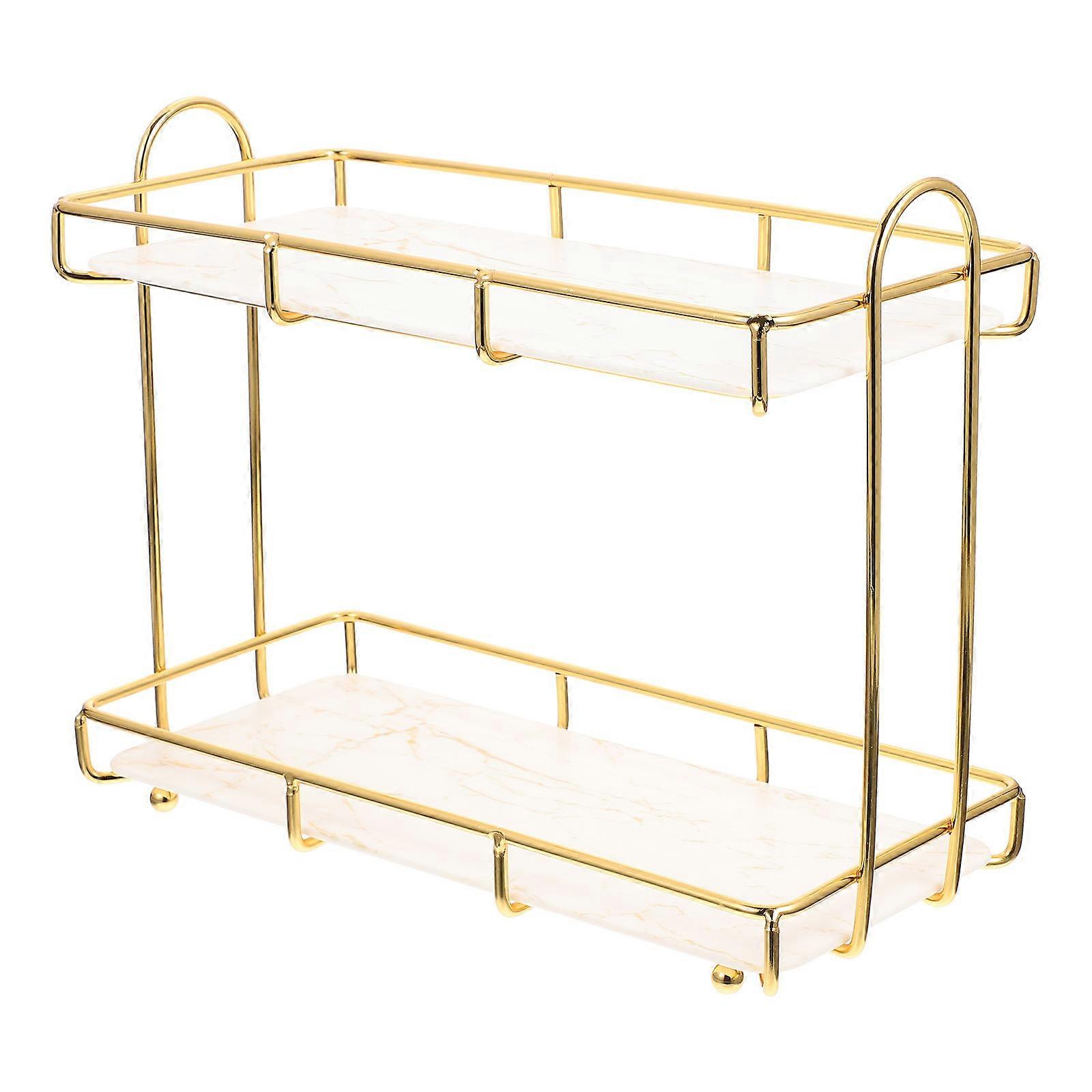 Storage Rack For Bathroom Double Layer Design Gold Color Easy To Clean 1Set