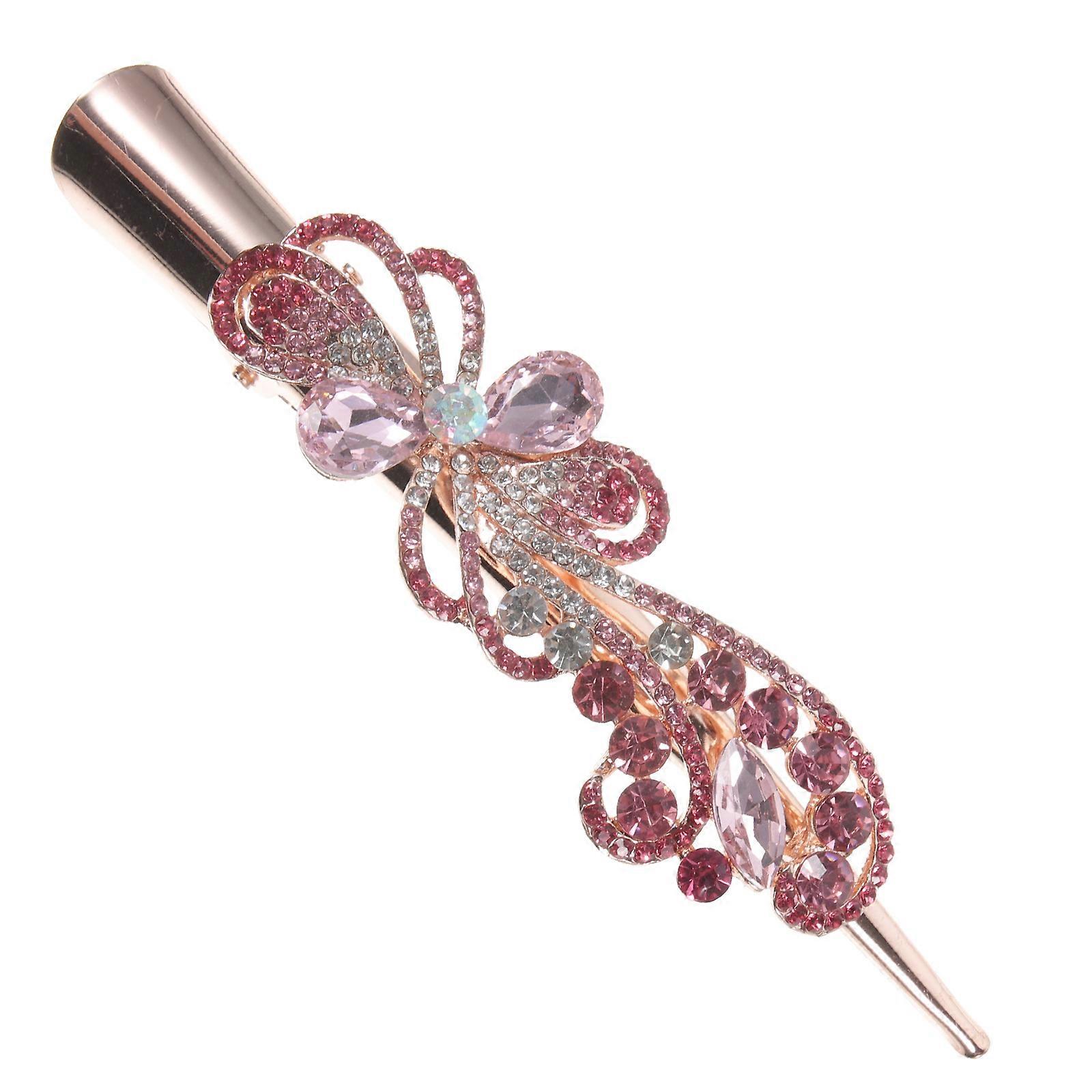 Hair Clip Rhinestone Duckbill Shape Retro Style Accessory For Girls Salon Use Hairstyle Design Red 13x3x3.5cm 1Pack