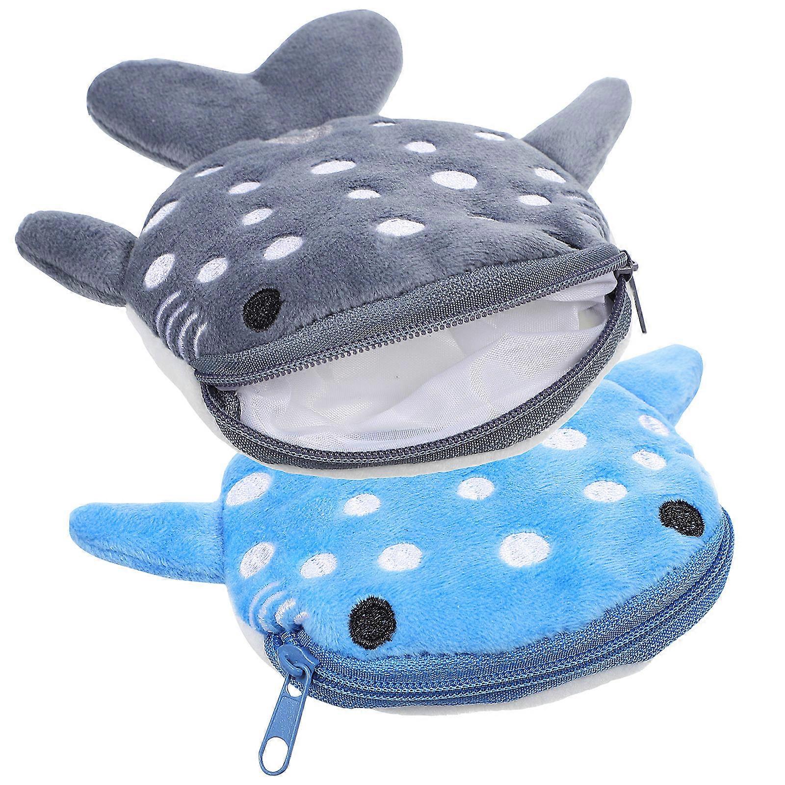 2 Pcs Plush Shark Coin Pouch with Zipper Closure, Soft Small Wallet for Boys, Cute Animal Design Key Holder Purse for Everyday Use