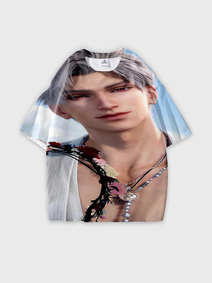 T-shirt round neck Role Pattern loose short sleeve B885