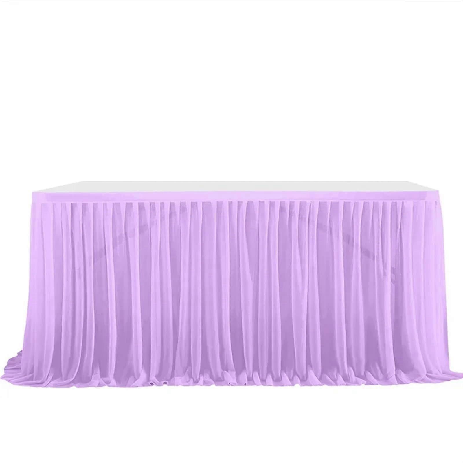 Tischrock Party Tisch Rock Birthday Pleated Tablecloth Cover Wedding Table Skirt (Light Purple, 6FT)