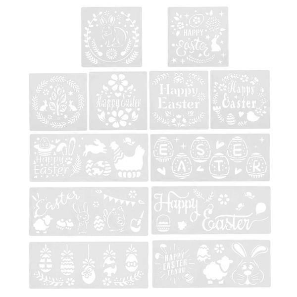 12 Pcs Easter Theme Stencils Hand-drawn Stencils DIY Painting Stencils (13X13 cm, as shown in the picture)