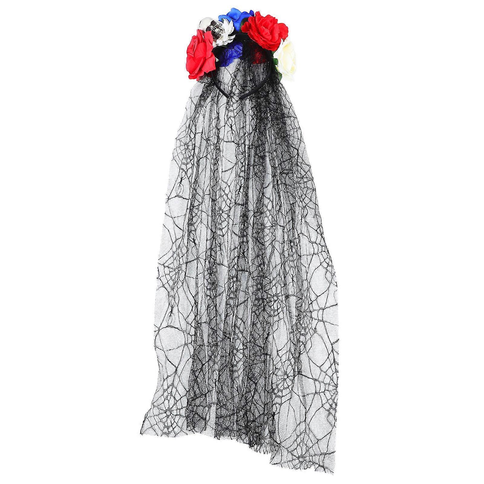 Rose Mesh Headband With Spider Web Pattern For Day Of The Dead Eerie Elegance White Softness And Comfort 1Set
