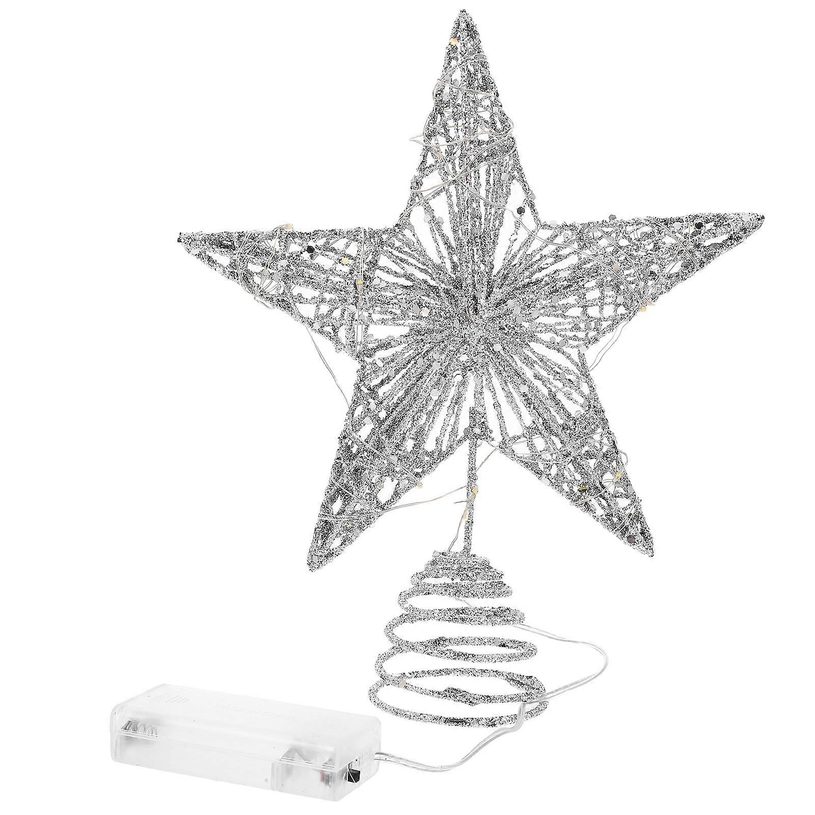 1Pack Silver Star Hanging Pendant Christmas Tree Ornament 25cm Shiny Decoration for Yard and Porch Events
