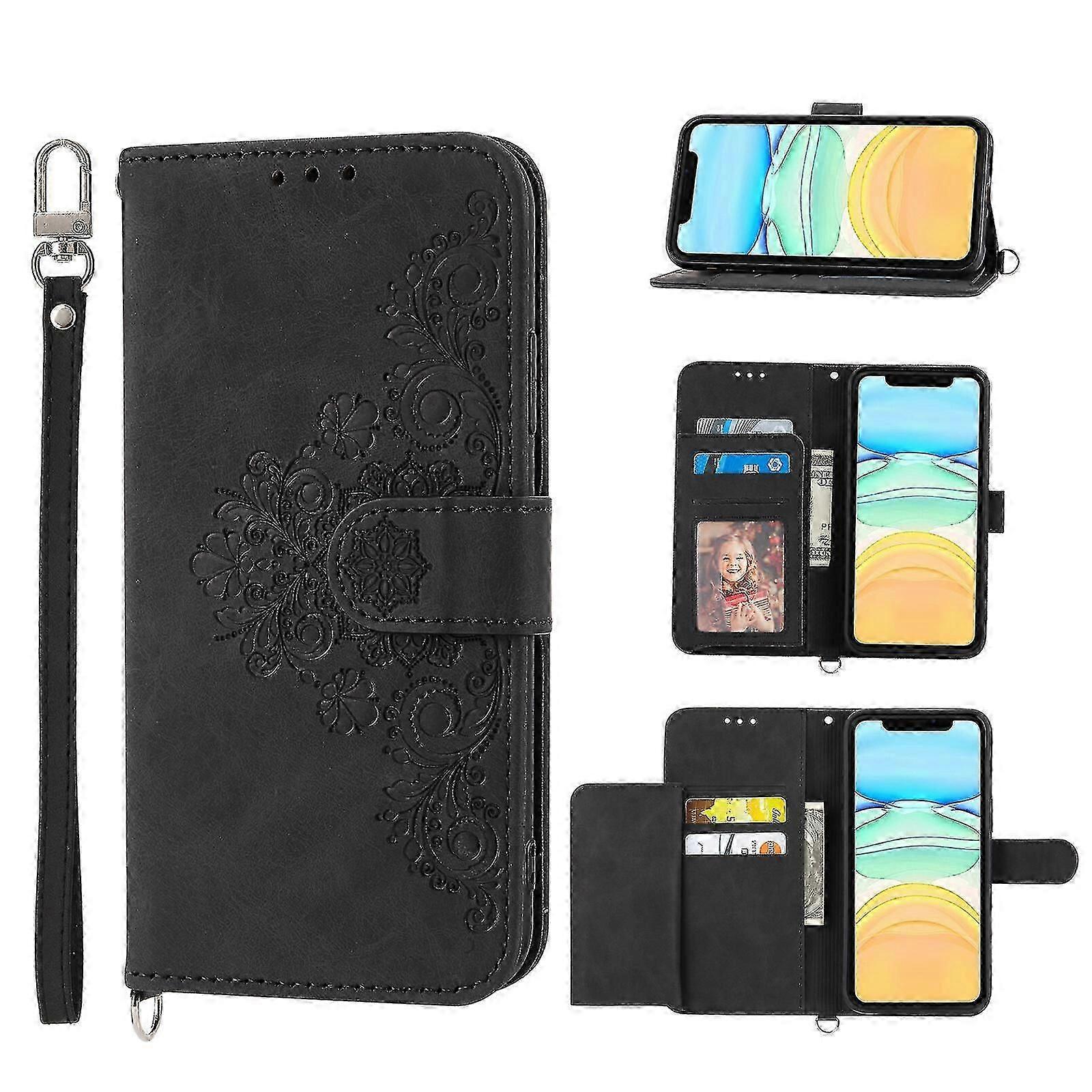 For iPhone 12 Mini Case, Leather Wallet Flip Case With Strap