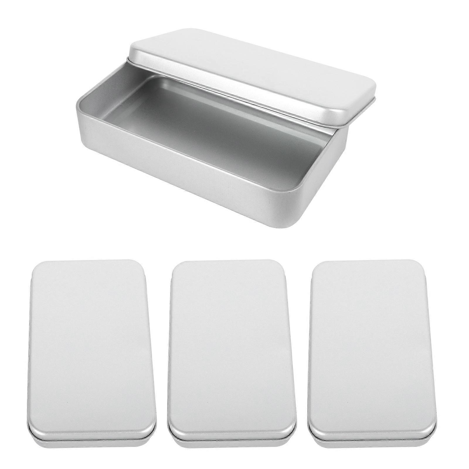 Silver Rectangular Plaything Cards Storage Box for Storage 4Pcs Tinplate Holder