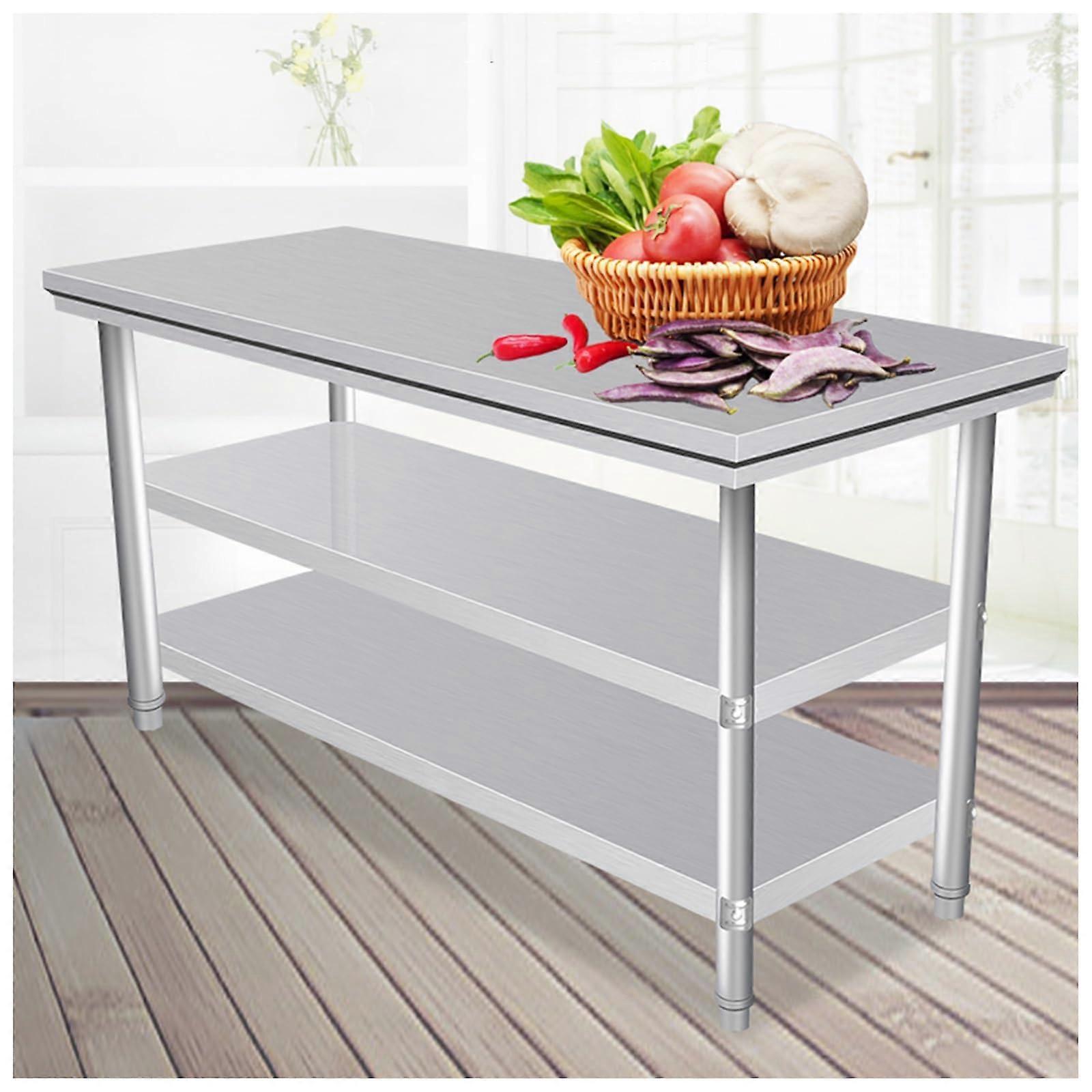 Threetier workbench, thickened stainless steel, triangular structure, kitchen table, adjustable feet. 80*50*80cm.