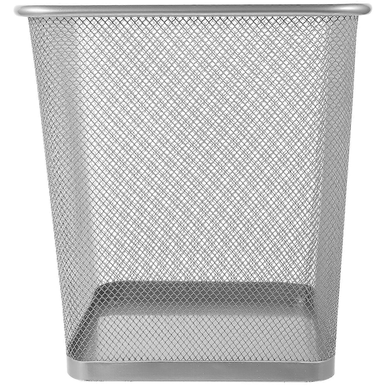 Ventilated Mesh Recycling Bin Small Silver Square Iron Frame Trash Can for Home Office with Breathable Design and Scratch Resistant Metal Construction
