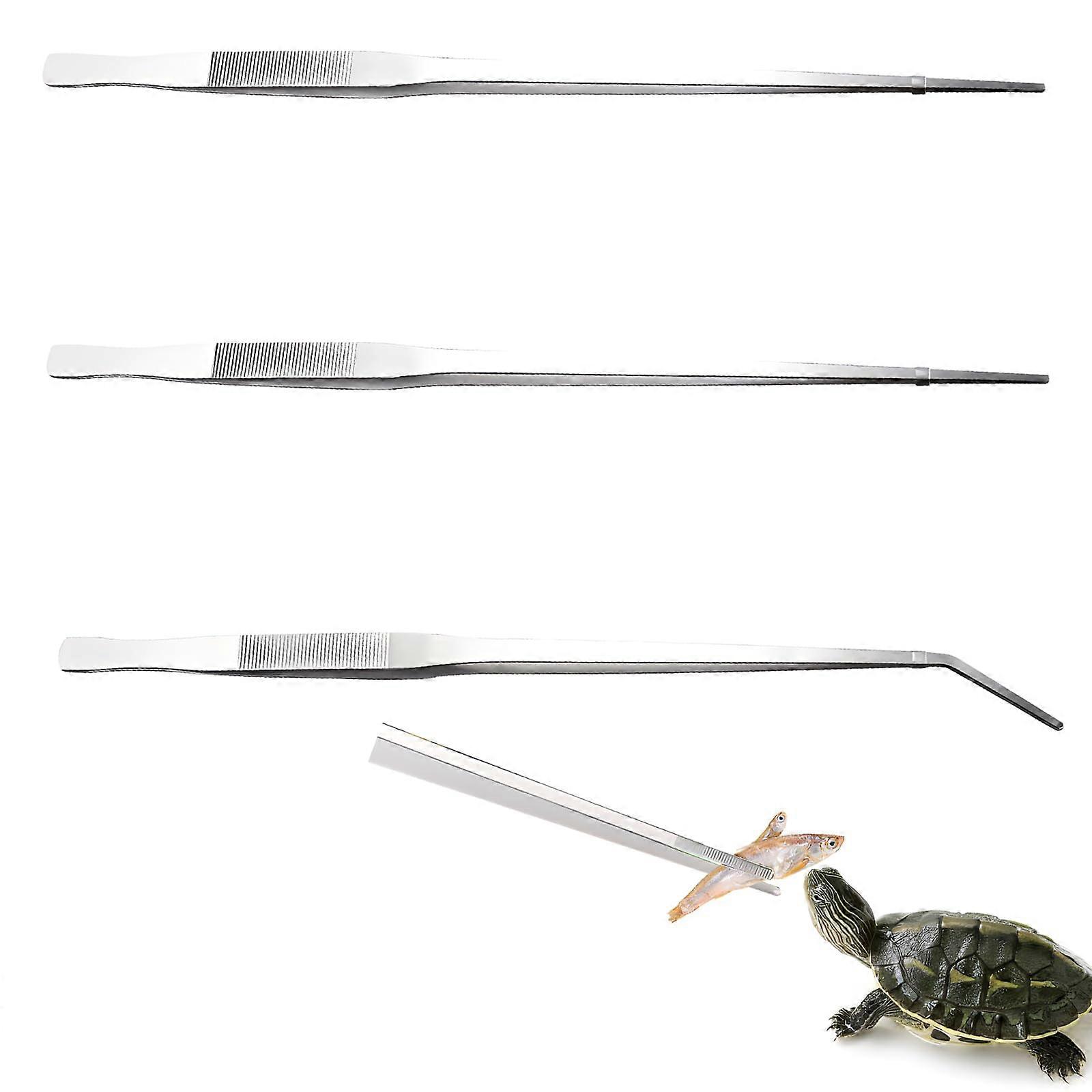 Set of 3 Aquarium Tweezers: 2 Straight, 1 Curved for Plants and Fish Care